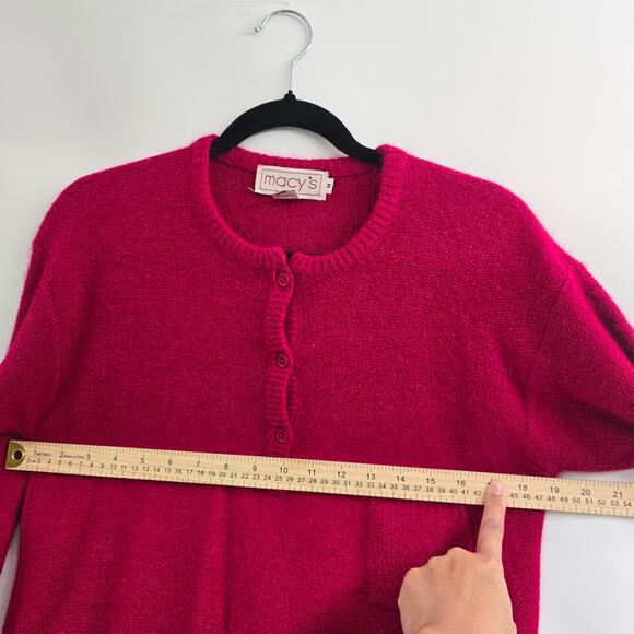 Macy’s Henley Sweater Red Sz M Silk Rabbit Hair Soft Cozy Y2K coquette soft girl - Picture 7 of 9